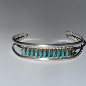 Vintage M. Solomon Zuni Needlepoint Turquoise Sterling Silvery Cuff Bracelet